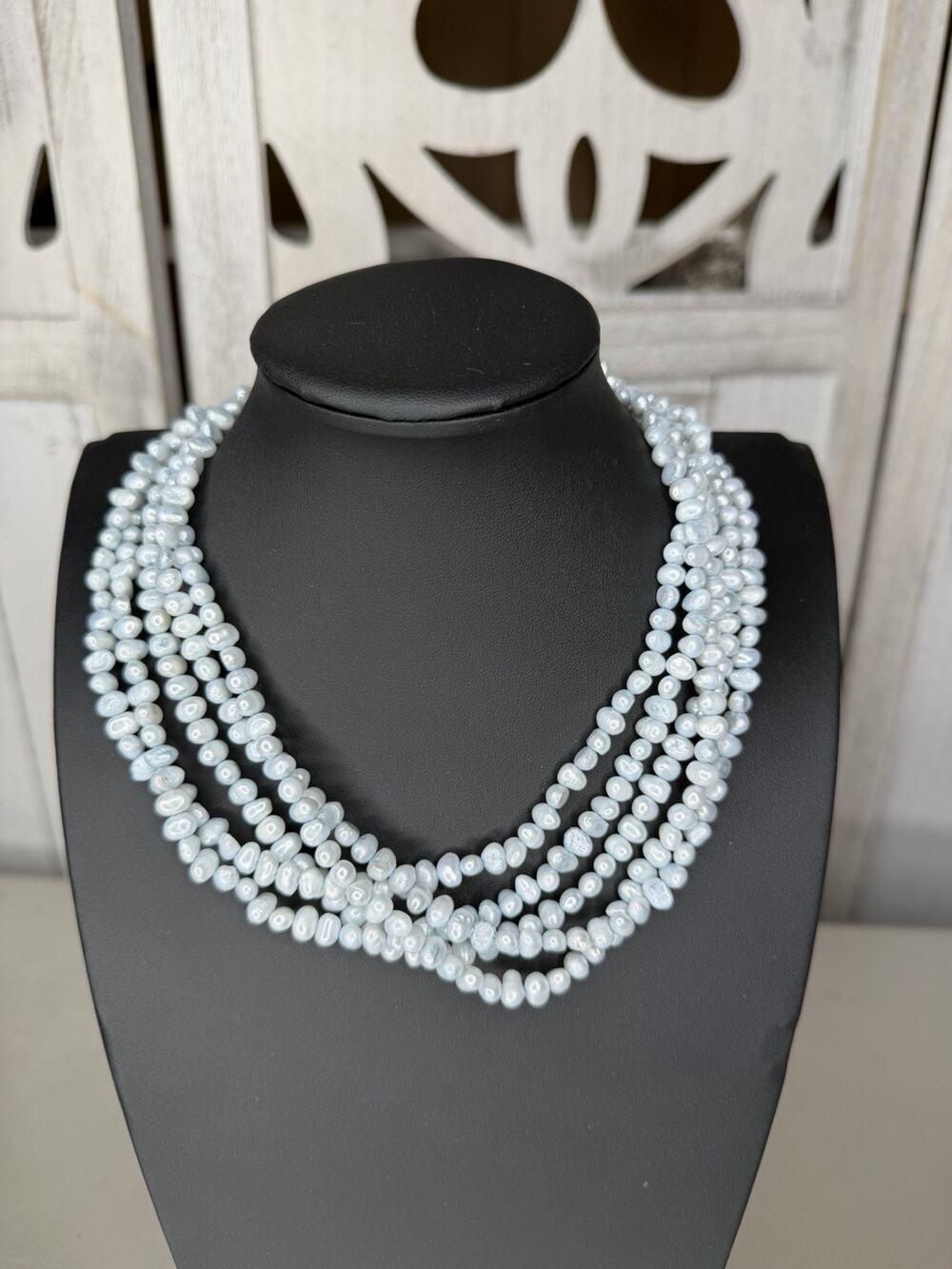 Vintage Baroque Cultured Pearl Baby Blue Bead Multi Strand Necklace 925